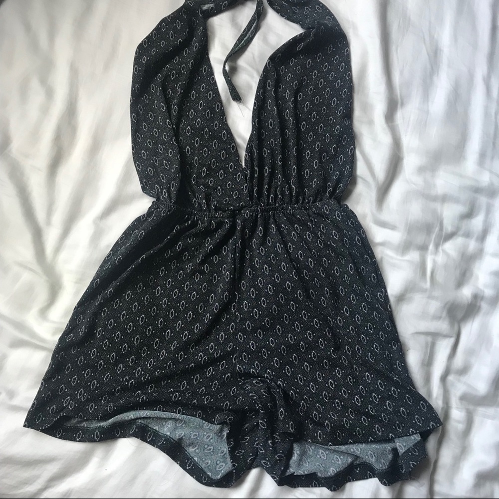 Brandy Melville Green Patterned Halter Esme Romper